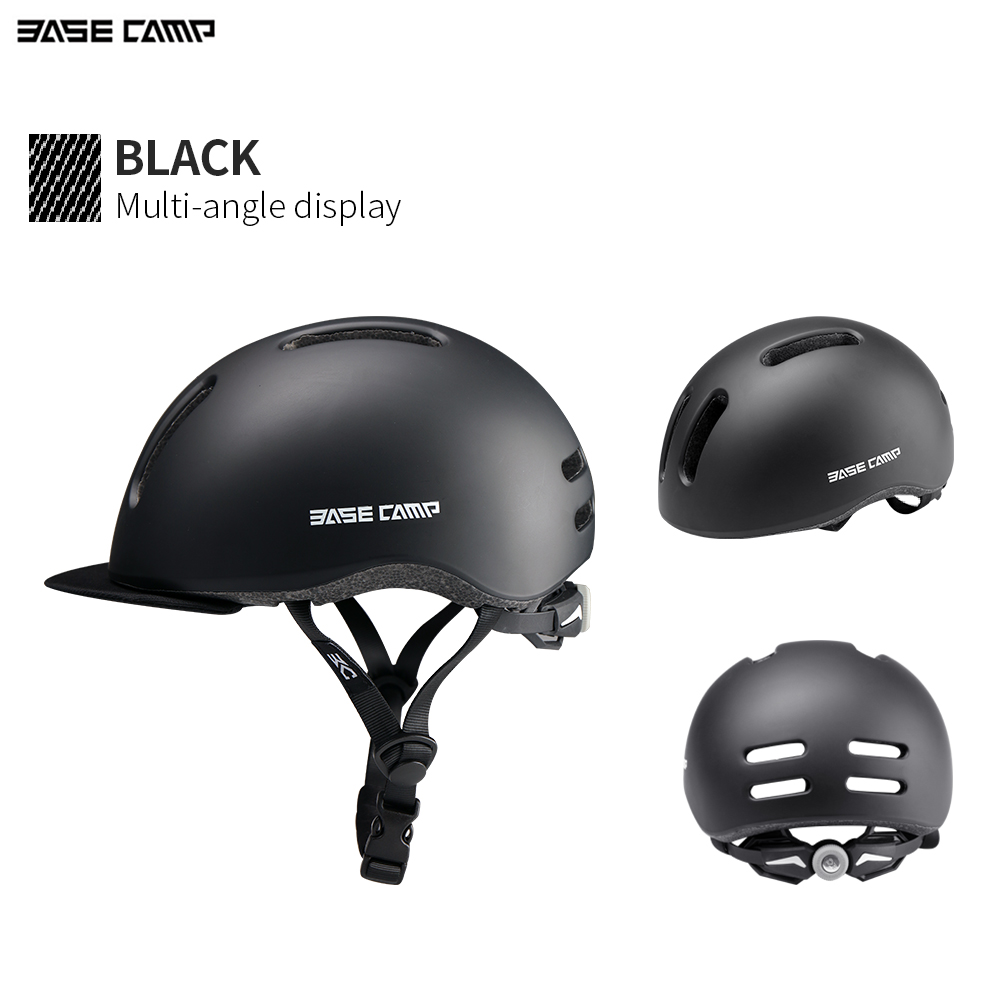 BASE CAMP Urban commuter helmet with cloth hat eaves Folding bicycle helmets Electric power assisted MTB bike cycling parts: BC-022 black