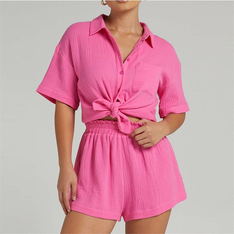 Turn Down Collar Short Sleeve Top main image 0