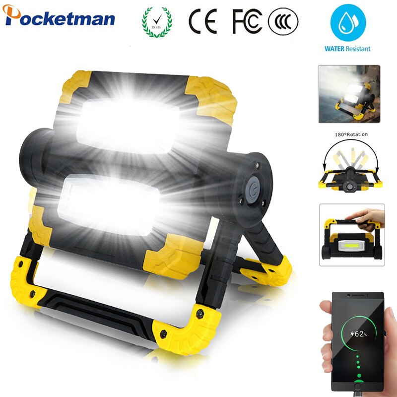 Powerful 200W 2 COB LED Work Light Handheld Searchlight Waterproof Spotlight Portable Work Lamp Emergency Light