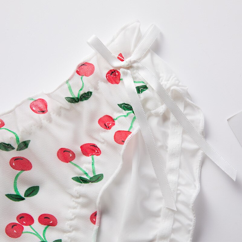 Culotte japonaise en soie glacée, produit, imprimé fraise, grand nœud, Triangle, en mousseline transparente, pour dames