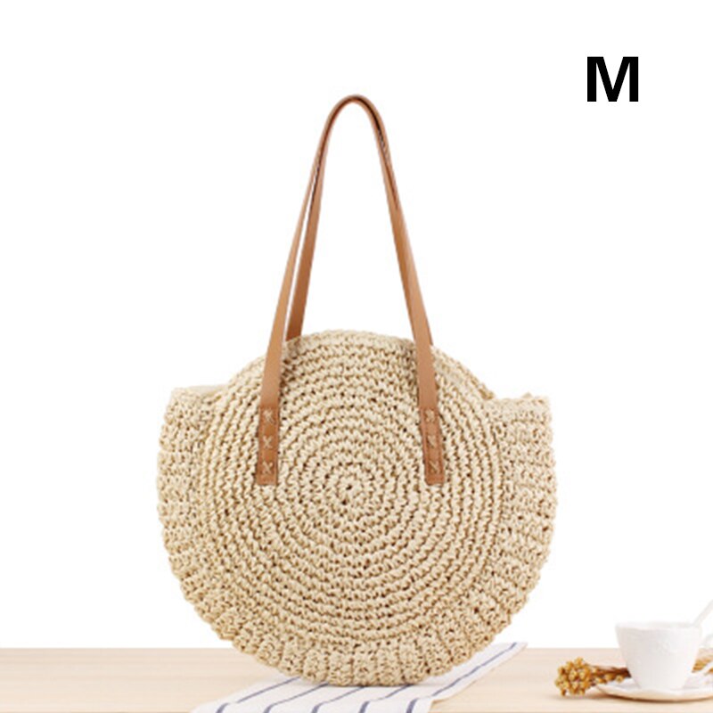 JULY'S SONG Straw Bag Women Shoulder Beach Bag Round Rattan Straw Handmade Big Capacity Cutout Crossbody Bag: 1