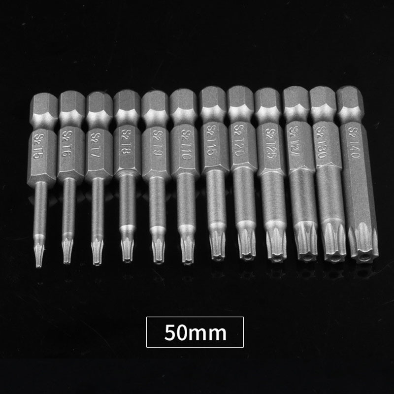 50mm långa torx-skruvmejselbits, 1/4 " magnetisk sexkantsborr, skruvmejselsats, plommonblommor, reparationshuvud, handverktyg