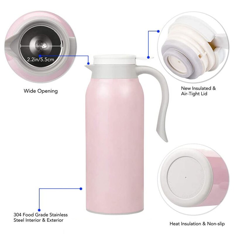 51 Oz Stainless Steel Thermal Coffee Carafe, Double Walled Vacuum Thermos, 1.5 Liter Tea, Water, and Coffee