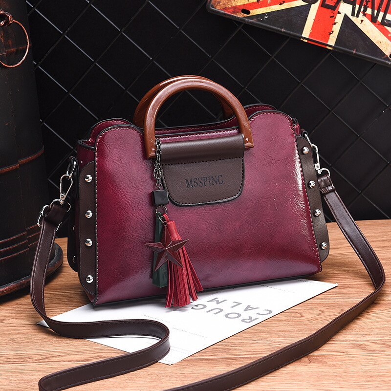 Ladies all-match handbag bag women's shoulder bag diagonal bag shell bag ladies bags handbags: Red wine