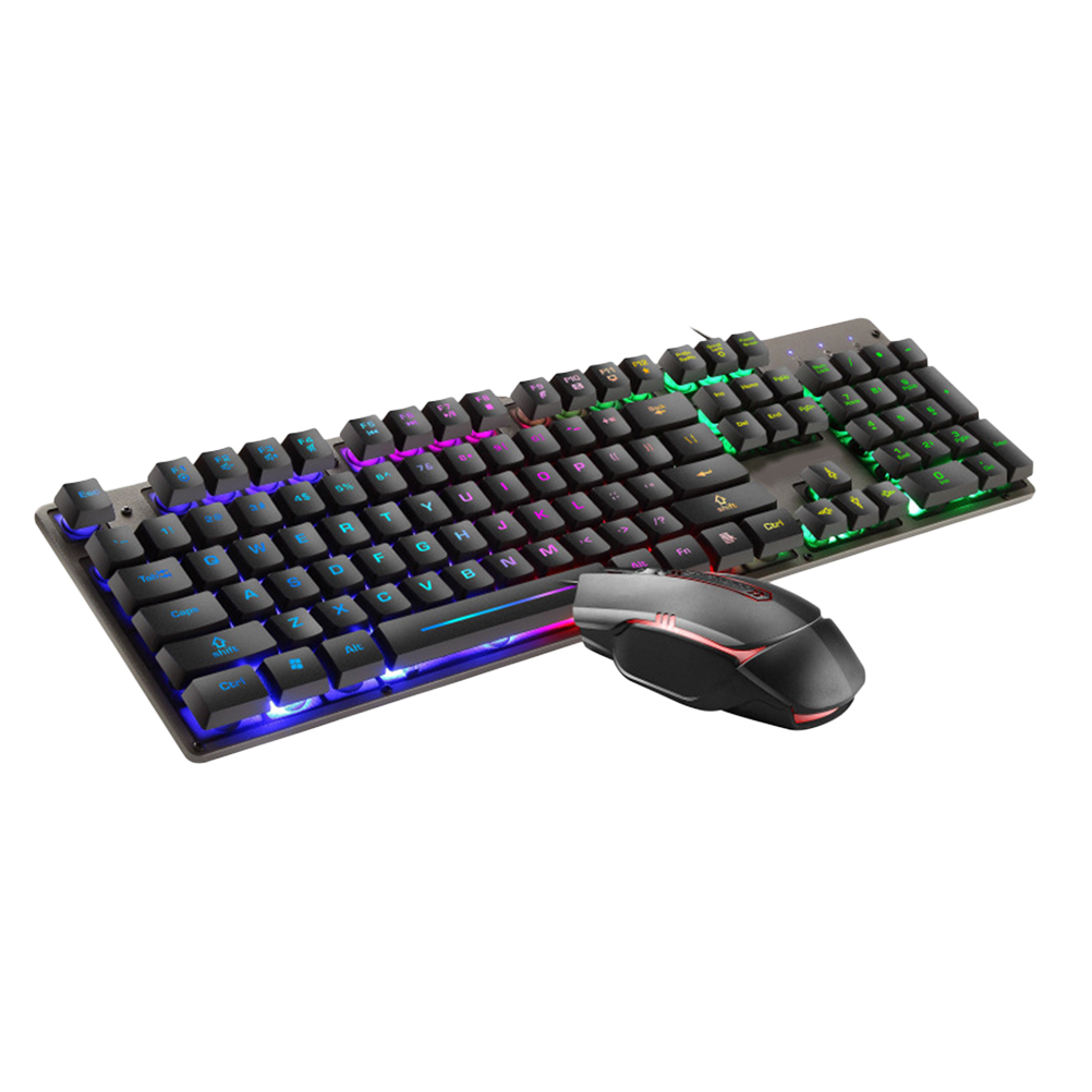 1 Set Keyboard Combo RGB Backlight Keyboard Ergonomic Wired Computer: Black