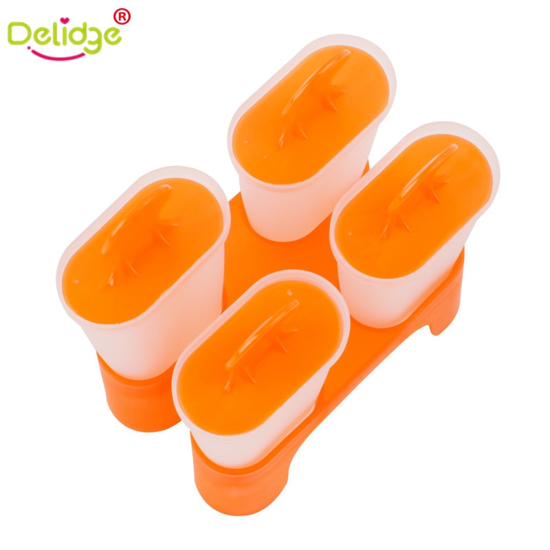 Delidge 1 pc 4 -cellige bevroren ijslollyvorm, voedselveilige plastic ijslollymaker, lollyvorm, schaal, keuken, doe-het-zelf, willekeurige kleur
