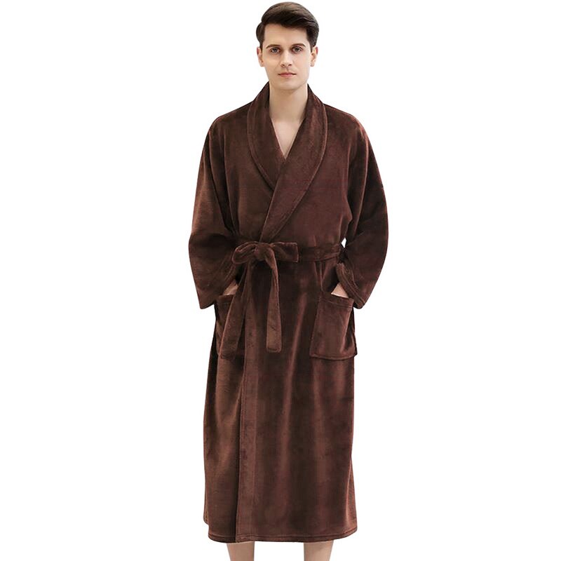 Men's Waffle Hotel Bathrobe Spa Robe Water Absorbing Nightgown Japanese-style Kimono Shawl Collar robe Night Gown: Man Coffee / L