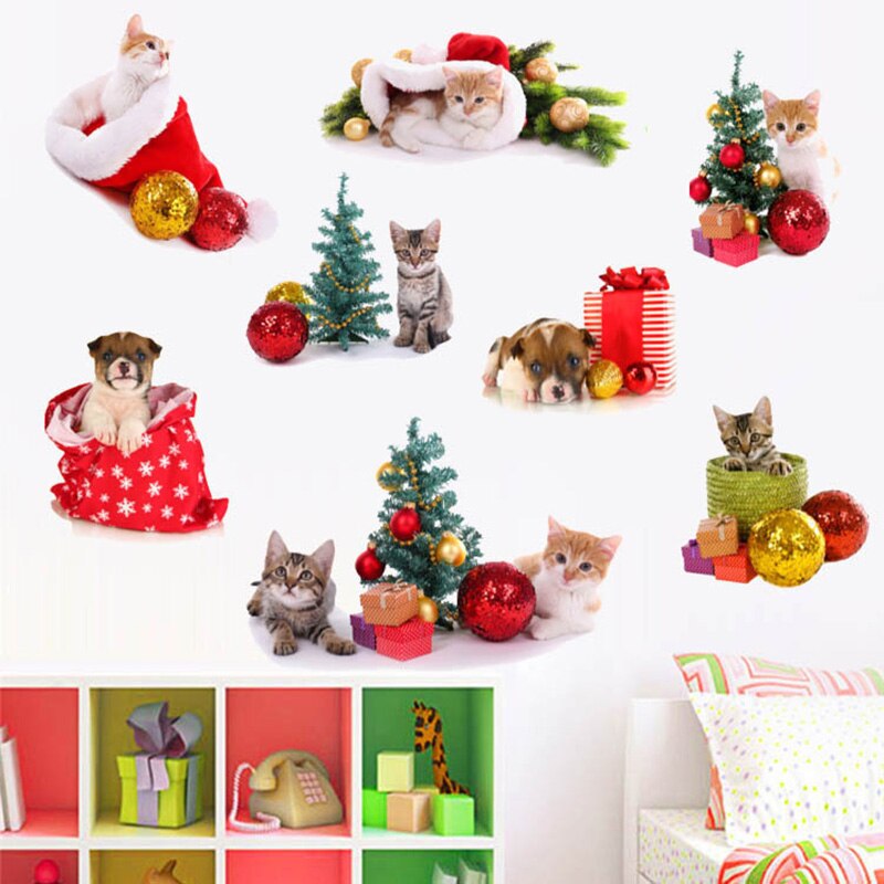 Kerst Katten Honden Muurstickers Kerst Decoratie Leuke Dieren Muurstickers Voor Kinderkamer Slaapkamer Nursery Muurstickers