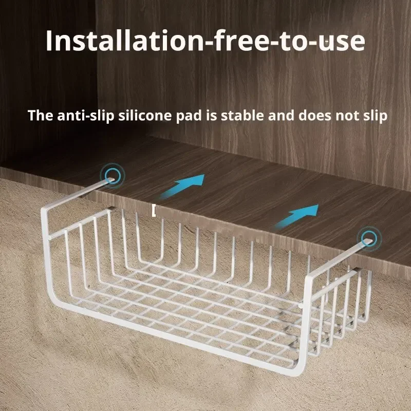 1Pc Wit/Zwart Hangend Net Mand Ijzeren Materiaal Grote Capaciteit Opknoping Onder Kast Muur Garderobe Opbergmand Keukengereedschap