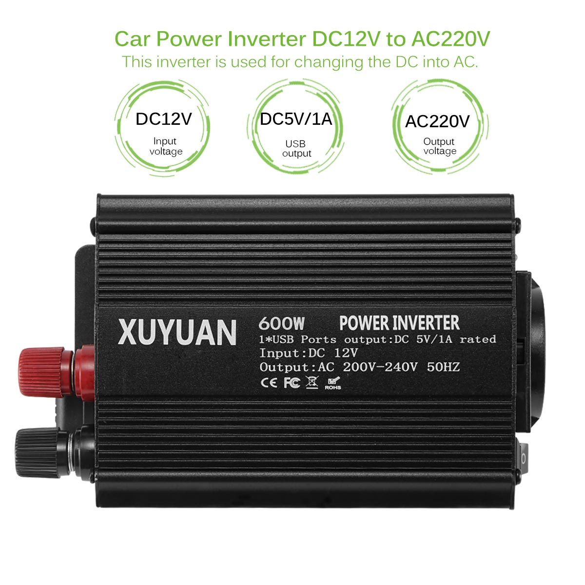 Ac 12v to 220v 600w bil inverter auto bil ström konverter växelriktare adapter belysning laddare ström konverter eu uttag