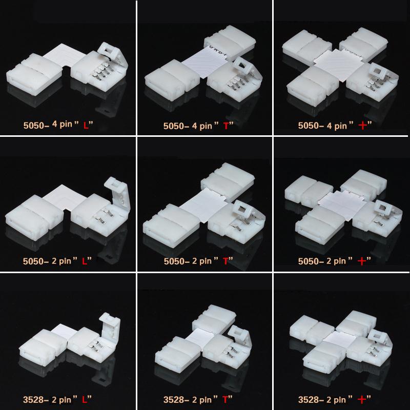 1Pc 2/4PIN L/T/X shape led rgb connector For connecting corner right angle 3528 8mm/5050 10mm RGB LED Strip Light