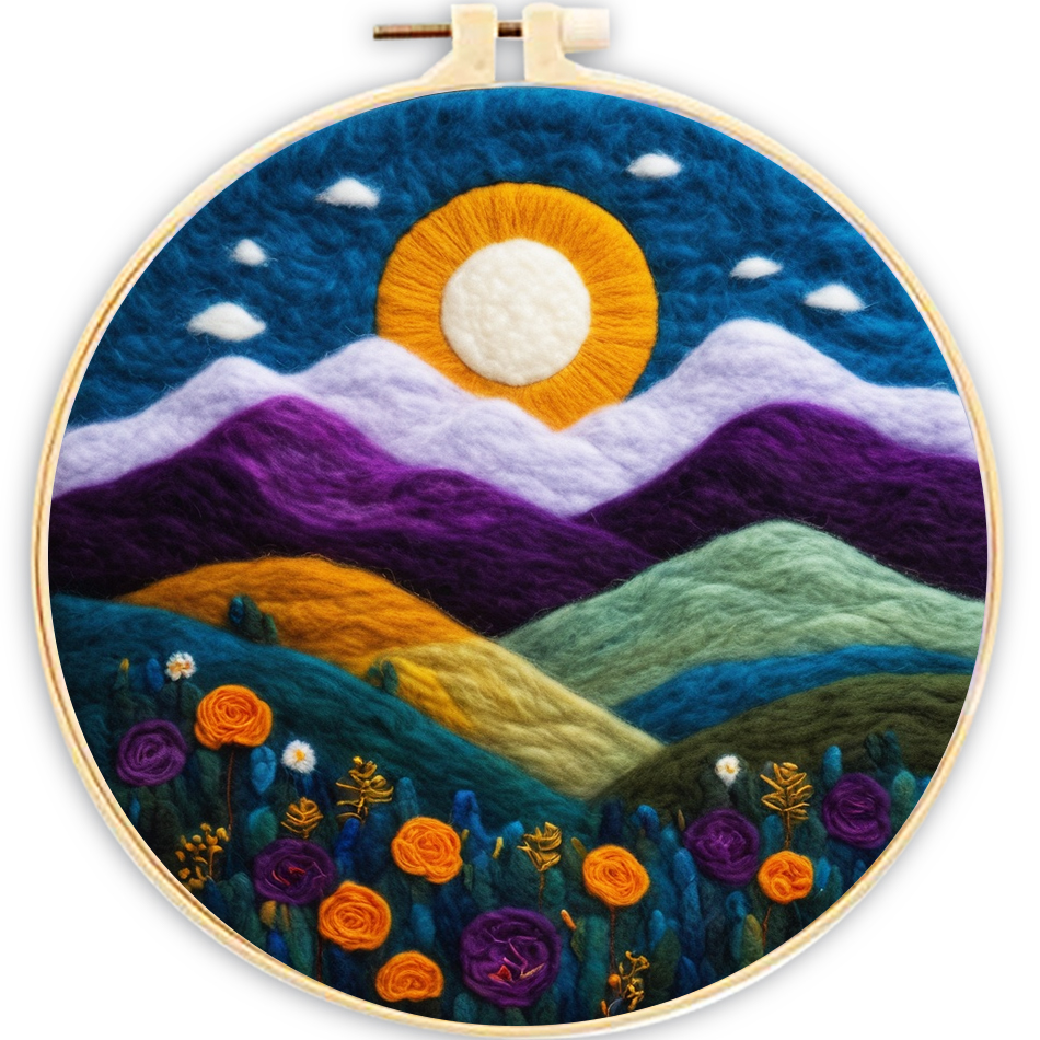 CHENISTORY-Kits de pintura de fieltro con aguja para principiantes, Kit de iniciación de fieltro con aguja de lana DIY, paisaje de montaña, decoración del hogar, arte artesanal: Transparente