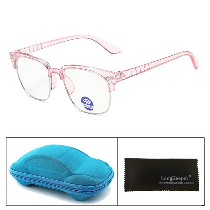 Nitter børn optiske brillerammer ovale linser anti blåt lys computer gennemsigtige briller rammer drenge og piger boks: Tr lyserød