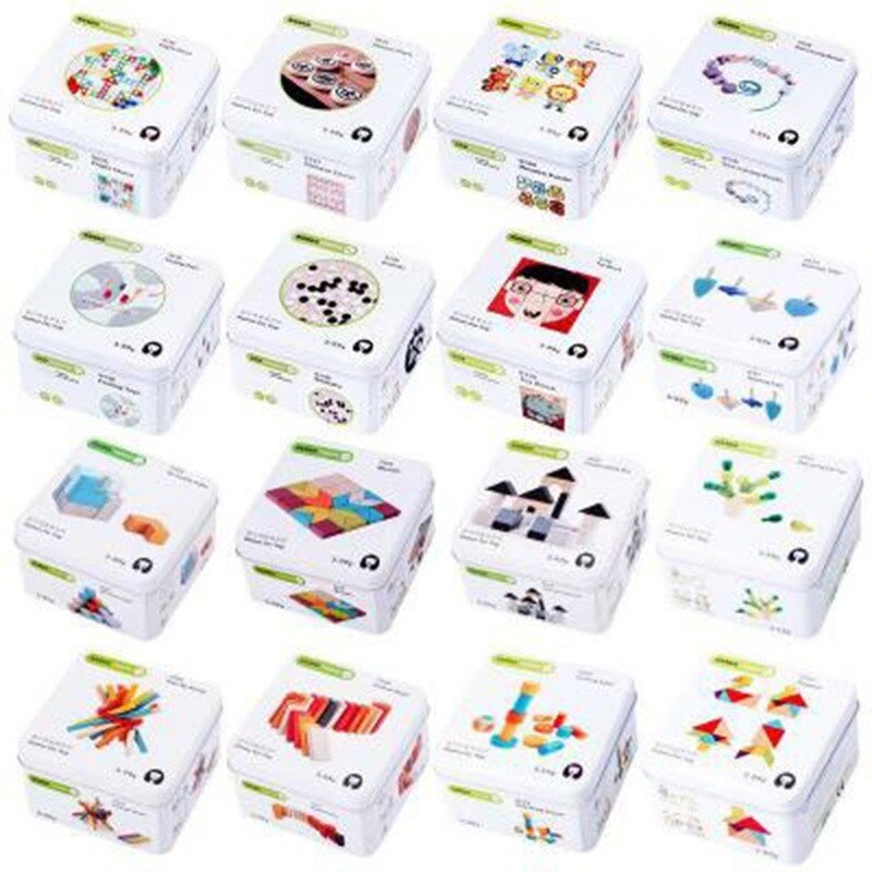 Scatola di Ferro da viaggio Per Bambini Prima Educazione Giocattolo Di Puzzle Blocchi di Costruzione di Giocattoli Giroscopio Sollievo Gioco Blocchi di Legno 3C Configurare Per I Bambini