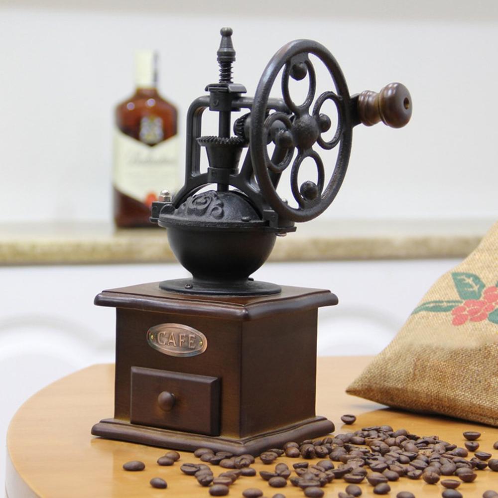 Manual Coffee Grinder Vintage Style Wooden Coffee Bean Mill Grinding Ferris Wheel Hand Coffee Maker Machine