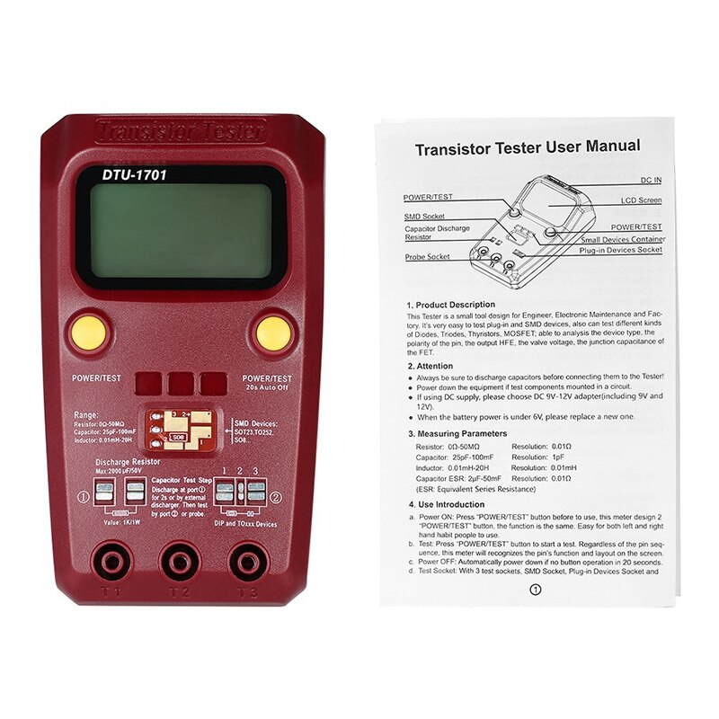 Digital Multimeter Transistor Tester Megger Insulation Tester Resistance Inductance Capacitance ESR Meter DTU-1701