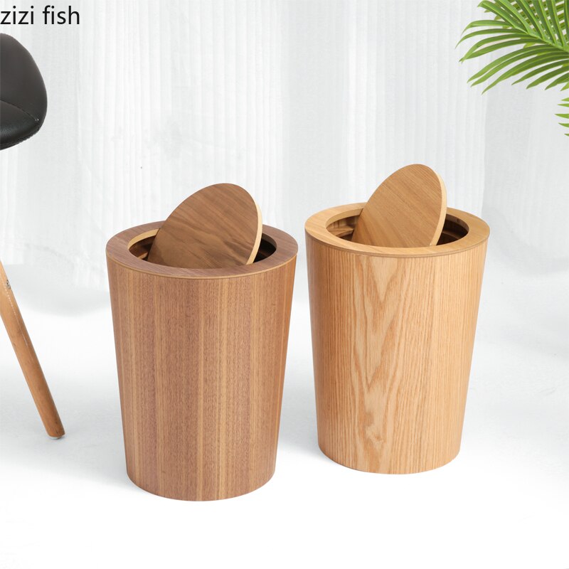 Poubelle en bois massif ronde avec couvercle poubelle ménage corbeille cuisine poubelle outils de nettoyage poubelles bac de rangement