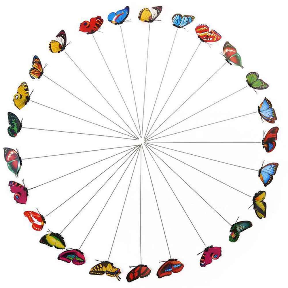 25pcs Butterfly Sticks Stakes 7cm Butterflies on Stick for Yard Planter Flower Pot Garden Decorations (Random Color)