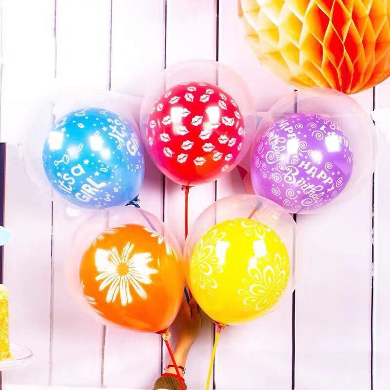 12-Inch Double-Layer Transparent Latex Balloon Birthday Party Decoration Baby Shower Mix and Match