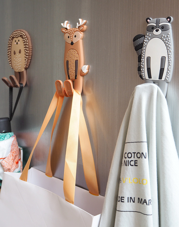 Cute Animal Magnetic Hooks Removable Fridge Sticker Refrigerator Message Non-trace Magnet Coat Hanger Key Holder Storage Hook