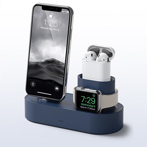 3 in 1 Charging Dock Holder For iPhone X XR XS Max 8 7 6 Silicone Charger Stand for Apple Watch AirPods Charging Station Docking: dark blue