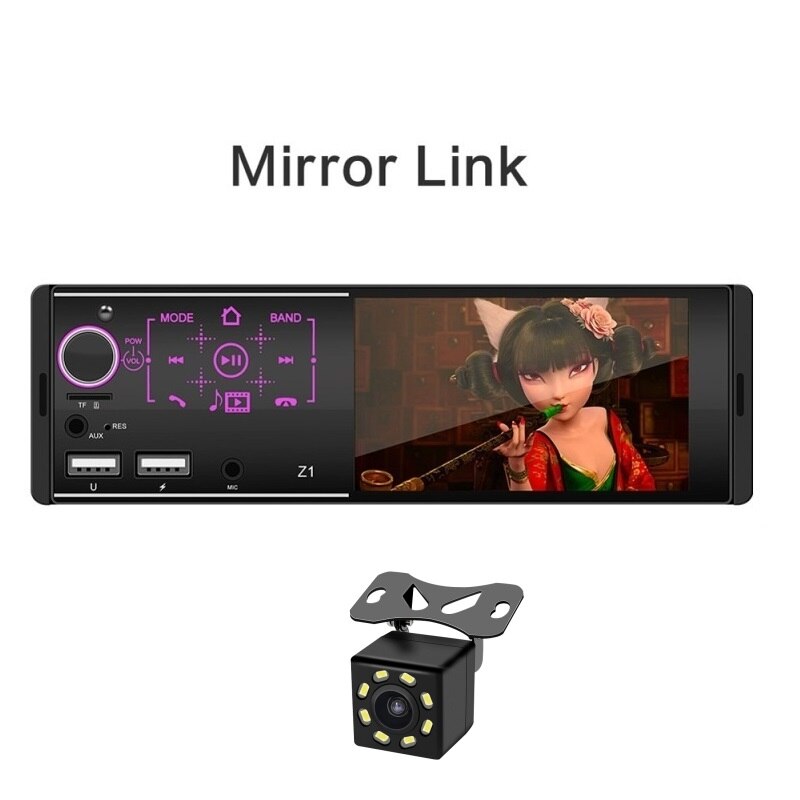 Touchscreen 4 inch 1 din autoradio android autoradio stereo-ontvanger usb auto  mp5 spelers bluetooth handsfree auto multimedia: Z1ts 8 led-camera