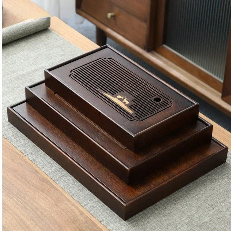 Style Natural Bamboo Tea Tray Rectangle Drainage Water Storage Trays Household Drawer Tea Board Chinese Tea Set Decor Accessorie