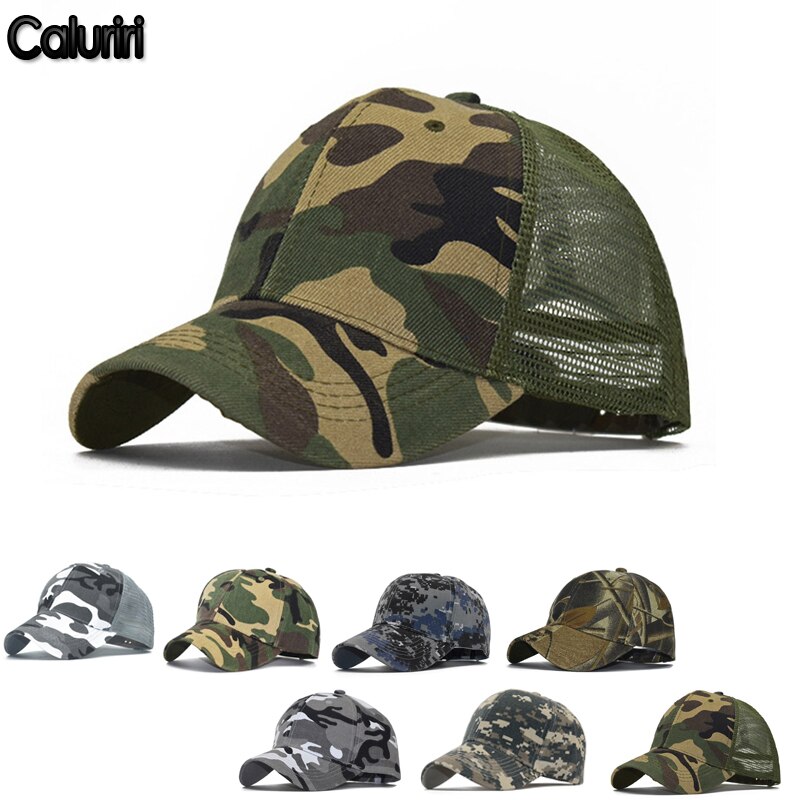 Caluriri mænd camouflage bomuld baseball hat salgsfremmende jean dad hat 6 panel åndbar sport mesh baseball cap til kvinder