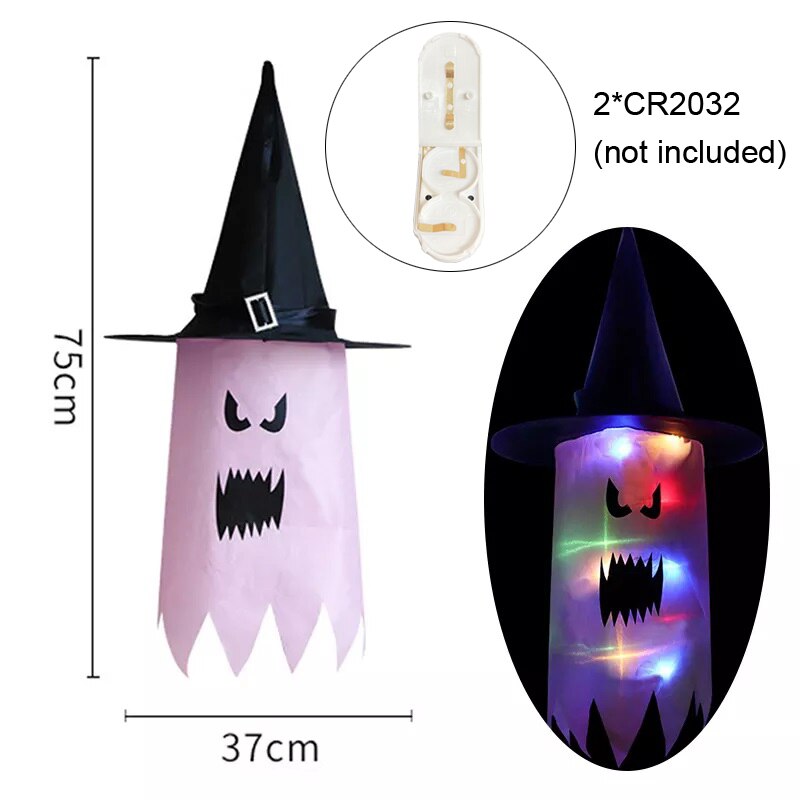 45-80cm led halloween-dekorasjon blinkende lys gypsophila spøkelsesfestival kle seg glødende trollmannsspøkelseshattlampe hengende dekor: Mørkegrå