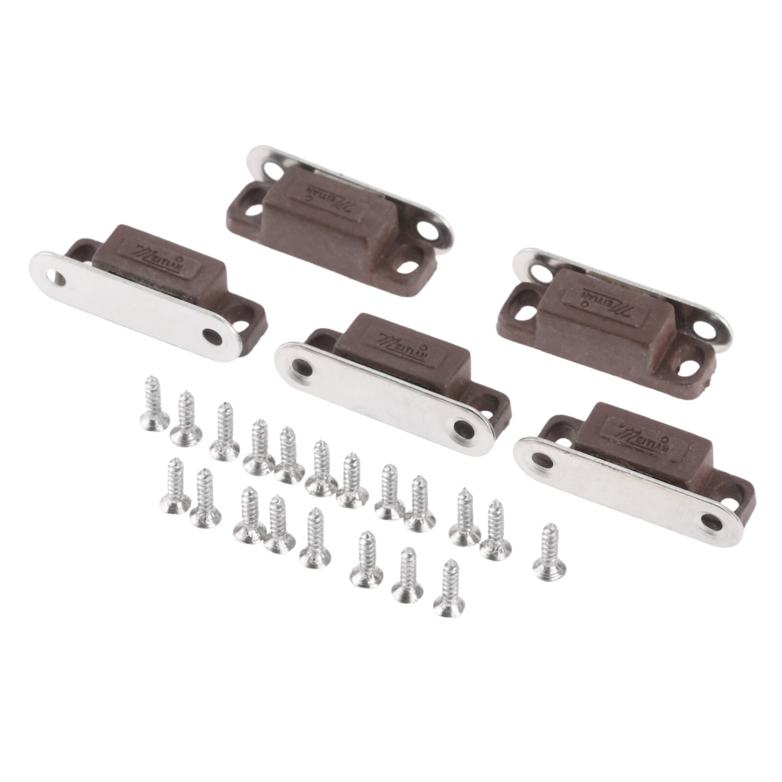 5pcs/set Magnetic Catches w/screws Small Metal Cabinet Door Cupboard Preventing Protecting 27mmx10mm White/Brown Mini Stopper