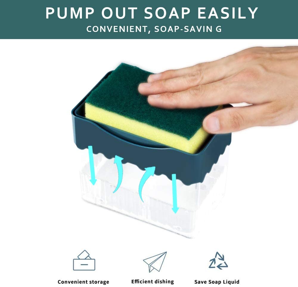 Soap Pump Dispenser 2 In1 Hand Push ABS Washing Liquid Storage Box with Sponge Holder for Kitchen Sink