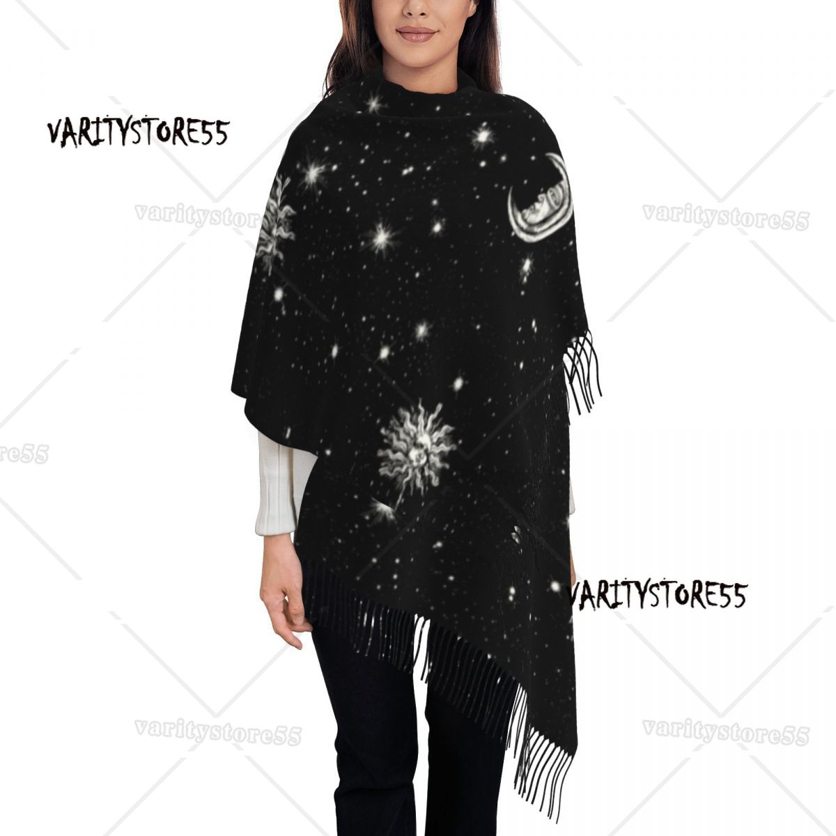 Brugerdefineret galakse stjernehimmel rum astronaut kvasttørklæde kvinder blødt sjal wrap dame vintertørklæder: Mørkegrå