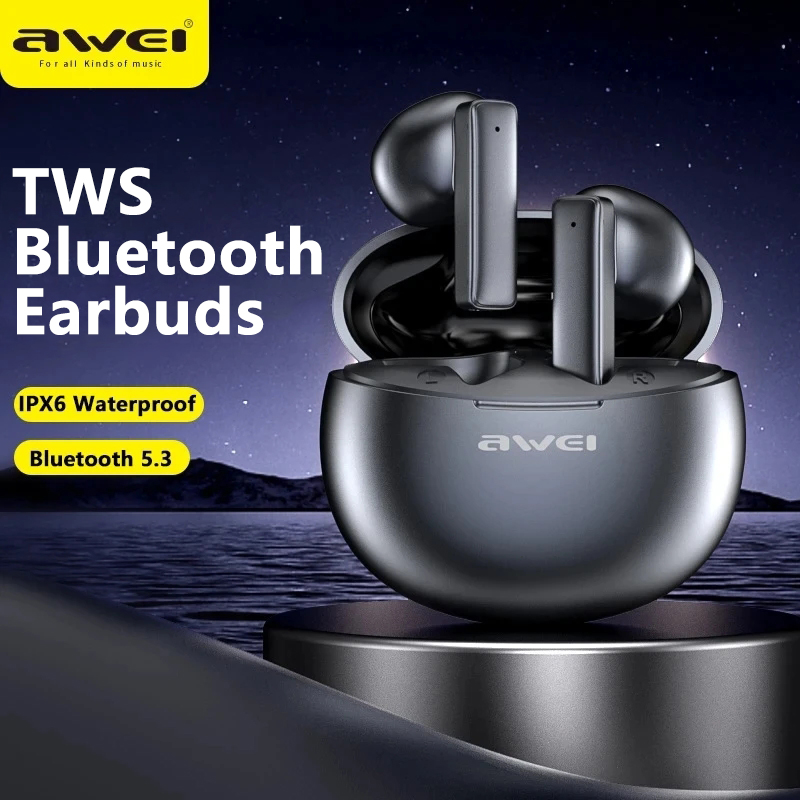 Awei TWS Bluetooth 5.3 słuchawki bezprzewodowe Bluetooth sterowanie dotykowe zestaw słuchawkowy Stereo wodoodporne sportowy zestaw słuchawkowy