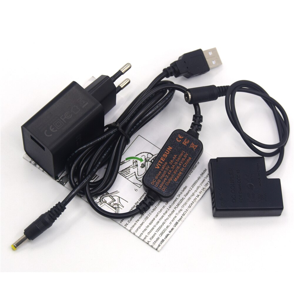 DMW-BLH7E BLH7 Dummy Battery DMW-DCC15+Power Bank Charger USB Cable+Adapter for Lumix DMC-GM1 GM5 GF7 GF8 GF9 LX10 LX15 camera