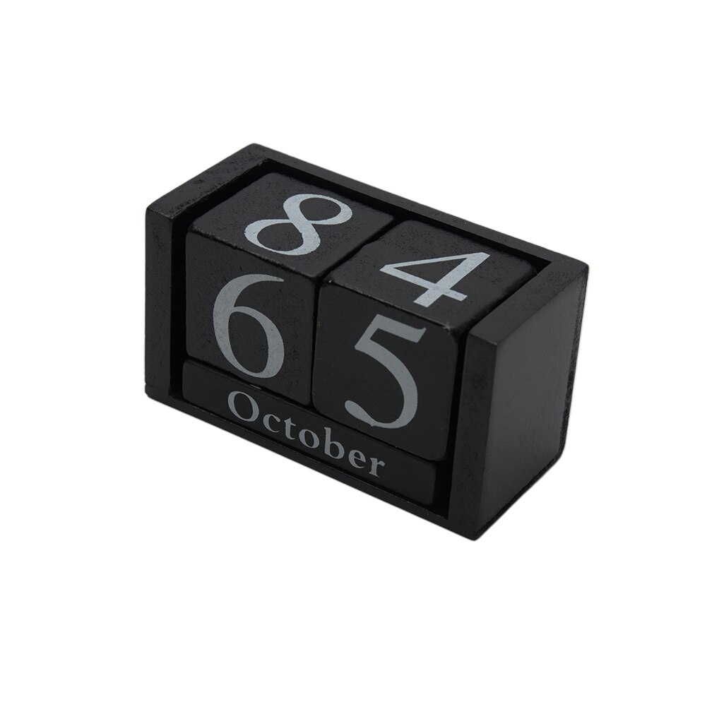 Month Date Display Living Room Desktop Desk Decoration Home Office Decor Wood Calendar Wood Block Planner Reusable DIY: Black