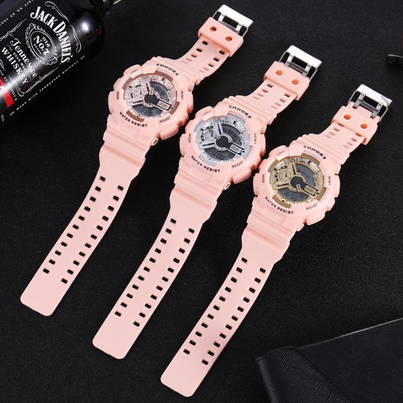 Shhors roze dameshorloges multifunctionele sporthorloges dames led-display analoog digitaal quartzhorloge reloj mujer