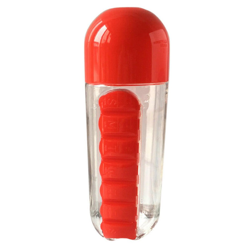 501-600 ml Water PC Fles Met Pillendoos 7 Dag Organizer Drinken Flessen Water Fles Reizen Draagbare 1 stuks: Rood