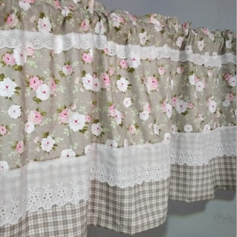 Korean style cabinet curtain. Cotton printed coffee curtain. Lace half curtain. Decorative door curtain.