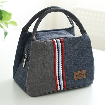 Women Insulated Oxford Lunch Bag Cotton Denim Blue Portable Thermal Lunch Box for Kids Food Cooler Bags Picnic Tote: 80075