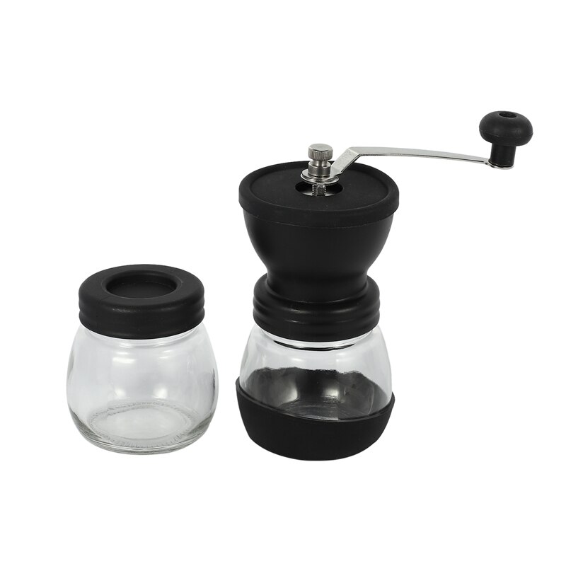 Manual Coffee Grinder With Ceramic Burrs, Hand Coffee Mill With Two Glass Jars Brush And Tablespoon Scoop