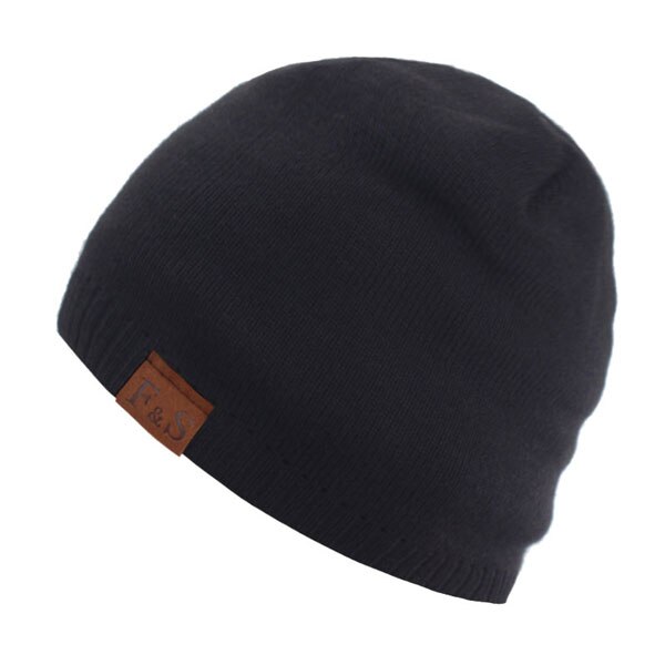 Märke skullies mössor herr stickad mössa vinter mössor för män dam keps vinter mössa gorro tjock varm huva herr vintermössa: Svart