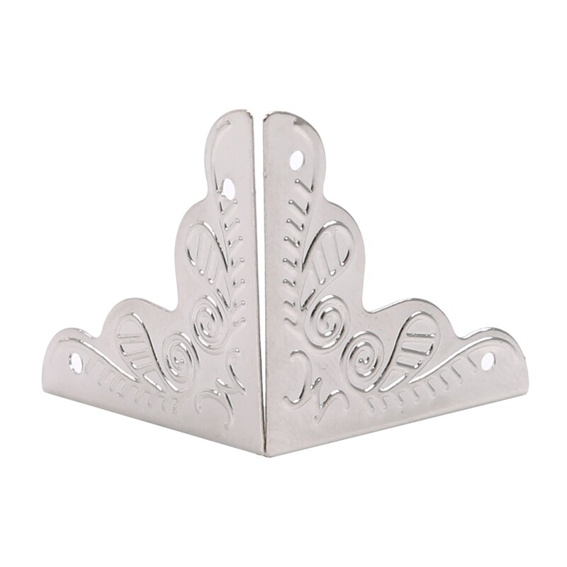 1 paquete de caja de madera antigua patas Protector de esquina triángulo de hierro tallado soporte decorativo para muebles Hardware: White Nickel Color