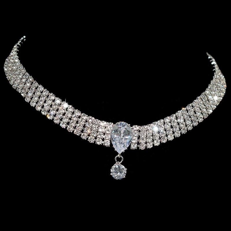 Collar de cadena con circonita para mujer, Gargantilla con flores chapadas en Plata brillante, Gargantilla con diamantes de imitación para boda y: xl-666-04