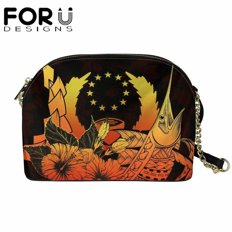 Forudesigns Pohnpei Polynesische Hibiscus Leaf Print Vrouwen Schouder Messenger Pouch Tassen Luxe Vrouwelijke Keten Koppelingen Purse