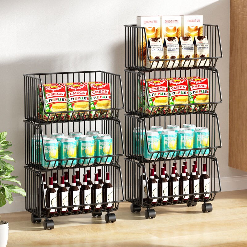 Cartoon Staal Keuken Winkelwagen Groenten Fruit Snacks Kruidenier Opslag Plank Huishouden Winkel De Mand 2/3/4/5 Tier rolling Winkelwagen