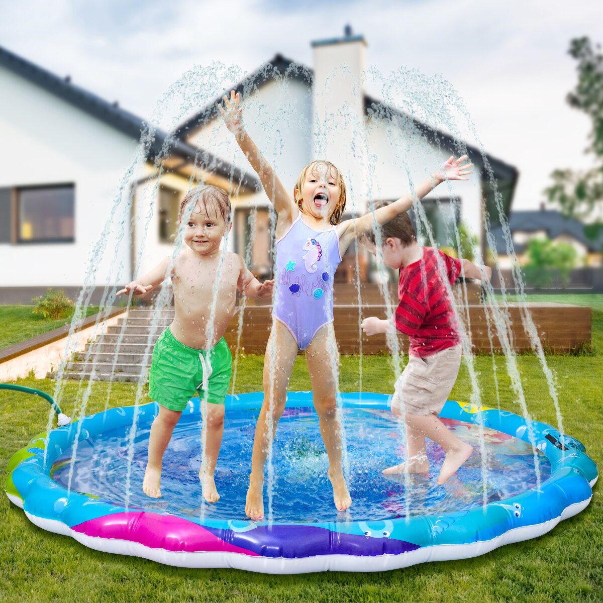 IBASETOY PVC Splash Play Mat Water Playing Toy Sprinkler Water Spray Toy Pad For Outdoor Pool Garden Park