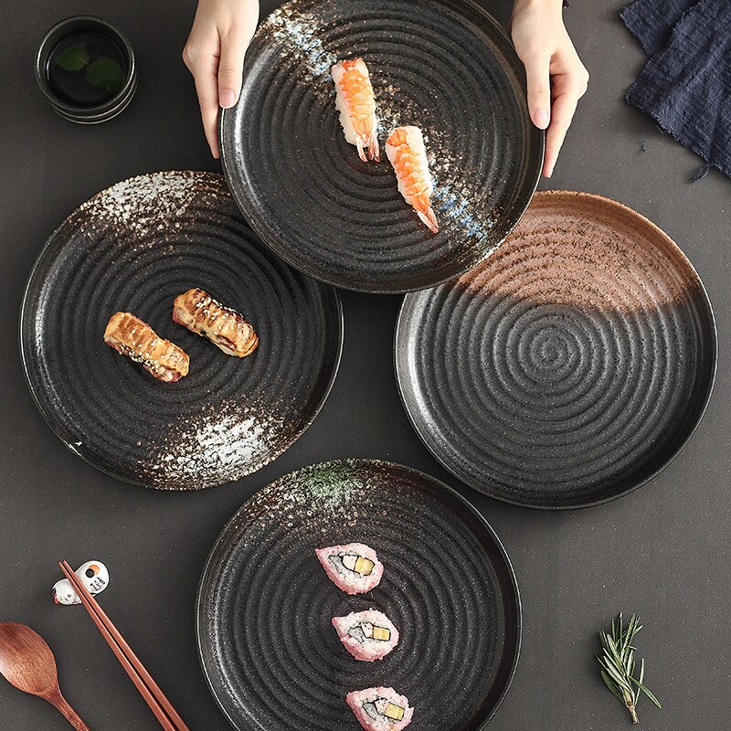 Japanse Retro Schotel Keramische Steak Plaat Creatieve Ronde Diepe Rivierkreeft Grote Platte Ceramica Westerse Gerechten Platen Servies