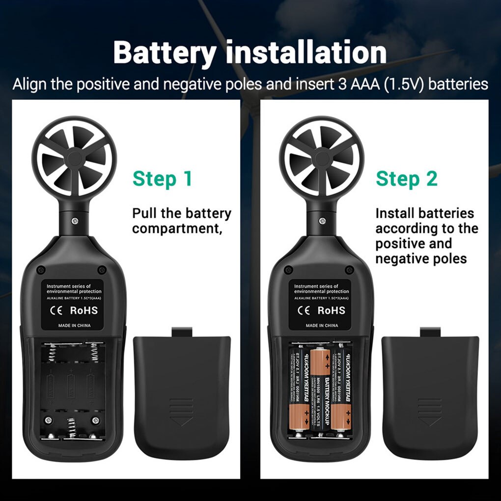 Anemómetro Digital LCD anemómetro exterior medidor de velocidad del aire 0-30 m/s medidor de velocidad del viento dispositivo de medición de temperatura