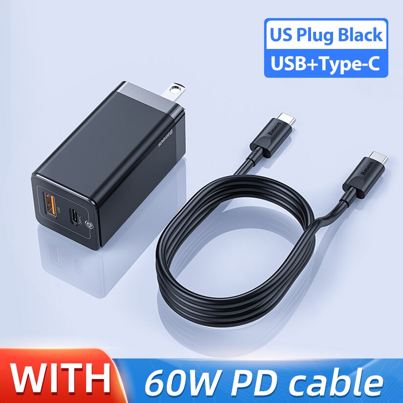 Baseus-cargador rápido GaN de 45W para iPhone, compatible con SCP QC3.0 PD3.0, carga rápida para Xiaomi, viaje, portátil: US USB Type-C Black