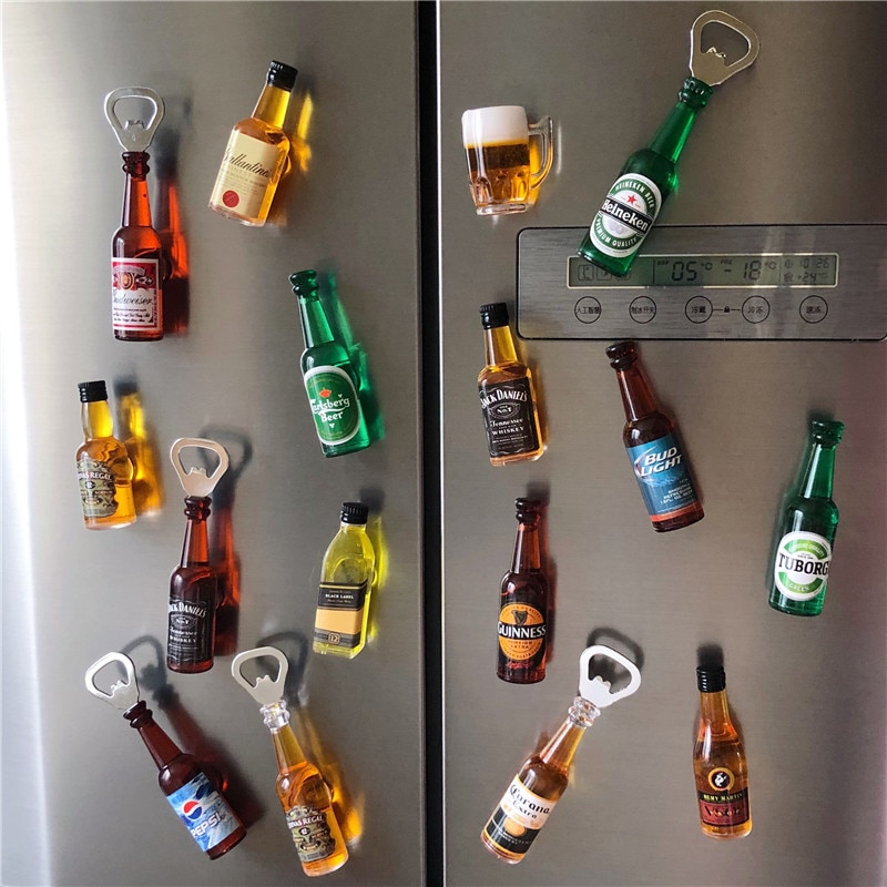 2pcs wijnfles vorm magnetische koelkast stickers kan Bier Flesopener Koelkast Magneet Bericht Sticker Decor